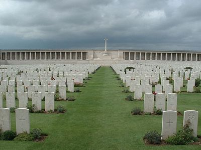 Dulce et Decorum est, One of many, many graveyards in the Somme battlefields, this one is on the main road between Albert and Baupaume, licensed under Creative Commons Attribution 2.0, by author Chris Hartford from London, UK