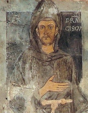 Saint Francis, top part of the oldest portrait of St. Francis, fresco Sacro Speco in Subiaco
