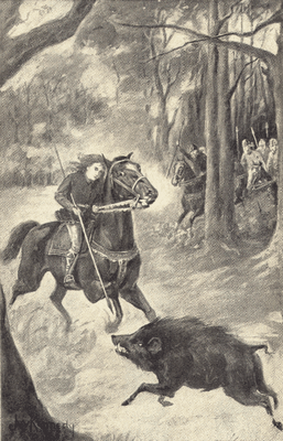 Prince Alfred on his first Boar Hunt, from Eva March Tappan's In the Days of Alfred the Great, public domain