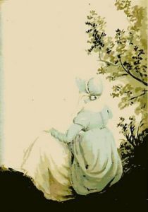 Jane Austen Back View, watercolor by Cassandra Austen, public domain
