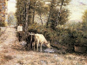 Cows Watering at a Quiet Pool by  Eugenio Zampighi, public domain